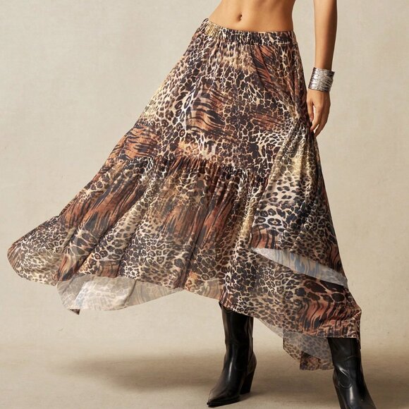 Brown Boho Women's Music Festival Holiday Beach Style Mesh skirt - Picture 5 of 7